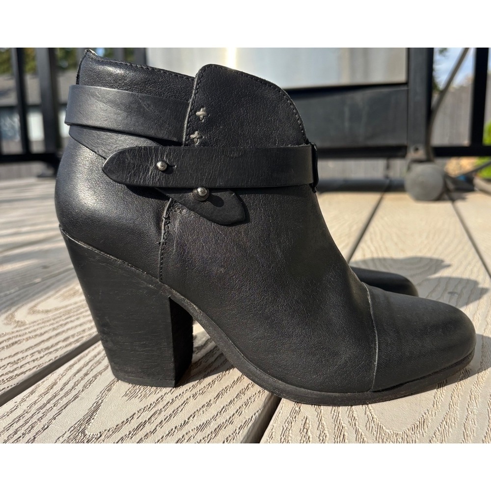 Rag & Bone New York Harrow Black Leather Ankle Boots Women's Size 37 Block Heel